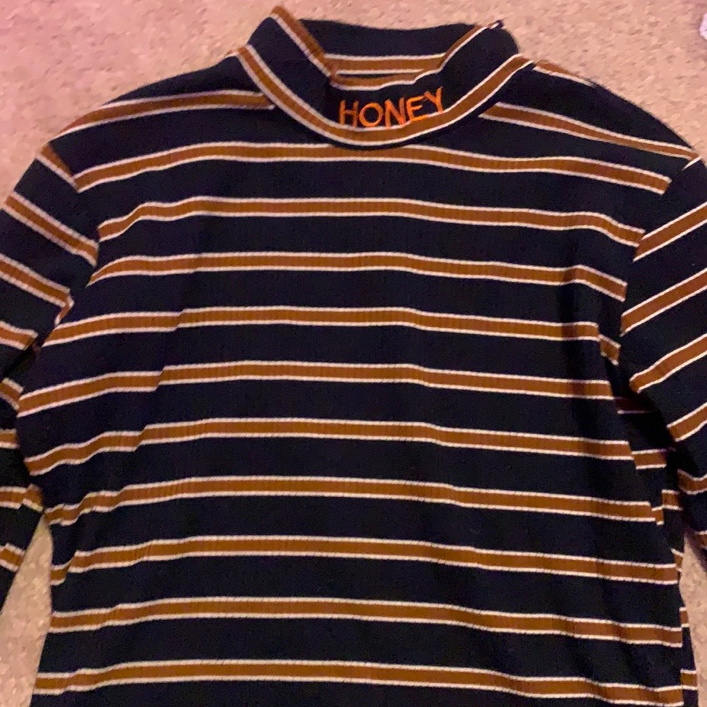 mock neck striped honey top